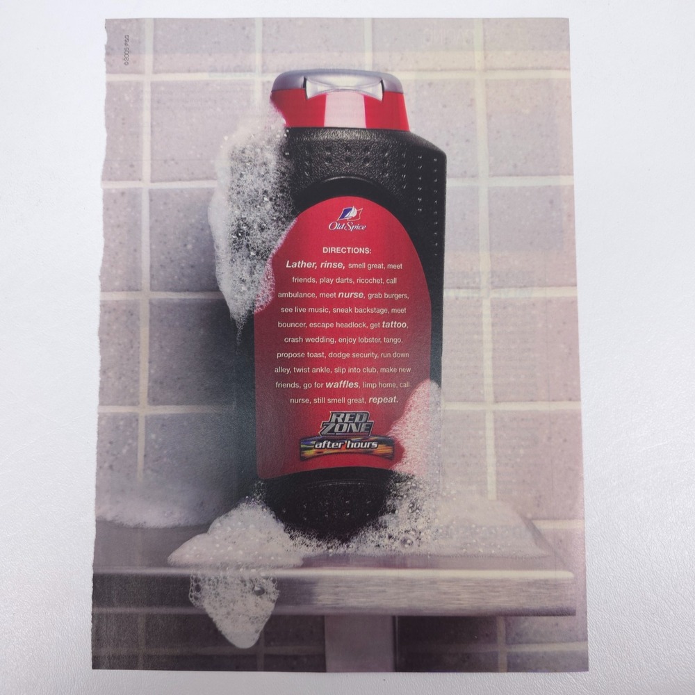 Old Spice Red Zone After Hours Body Wash Vintage Print Ad Garage Wall Art Shower
